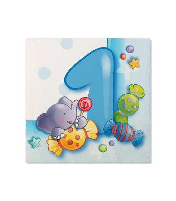 Tovaglioli Primo Compleanno Celeste 33 x 33 cm 3 confezioni