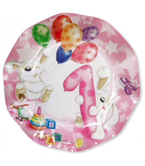 Vendita online piatto rosa primo compleanno